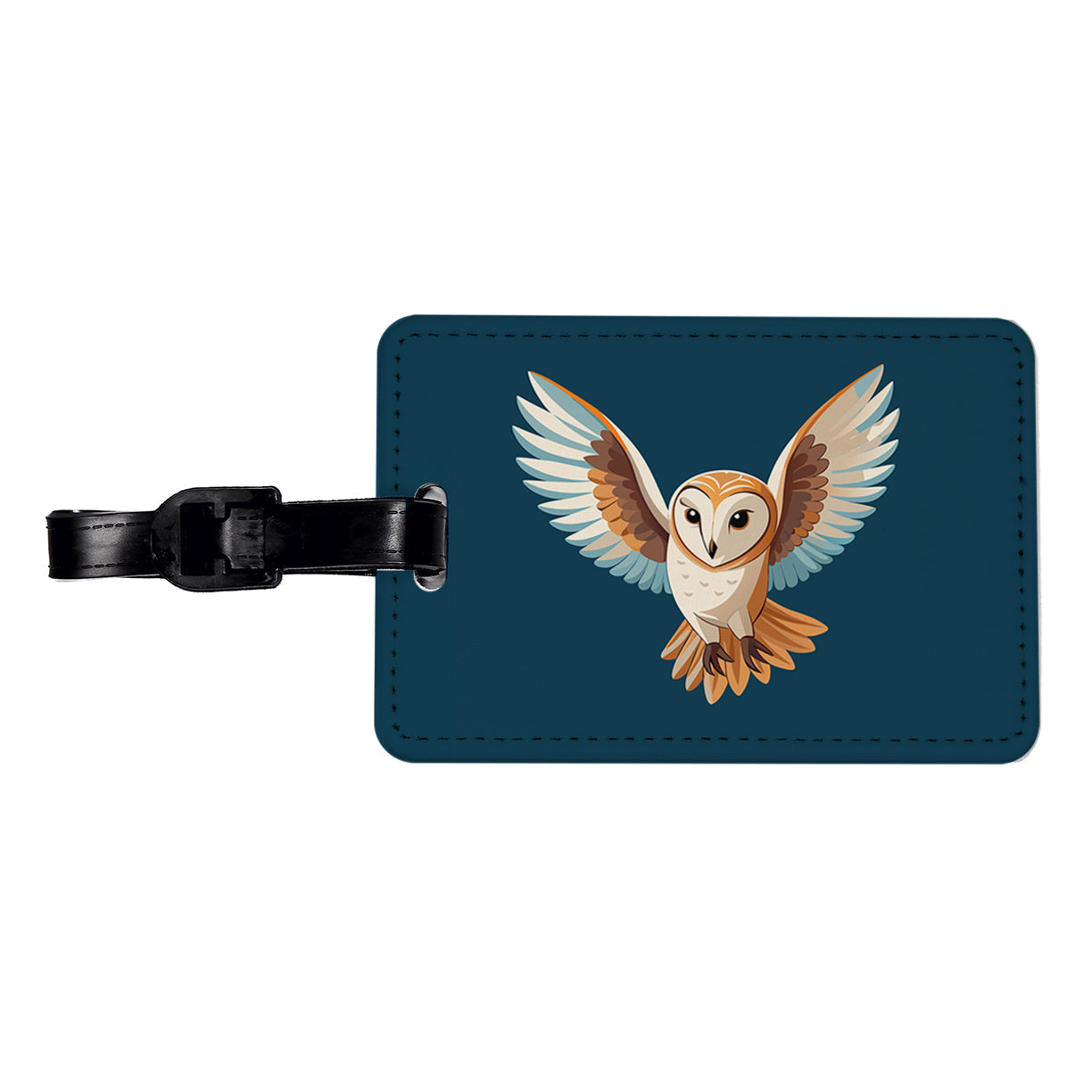 Barn Owl Bird Flying Travel Faux Leather Luggage Tag