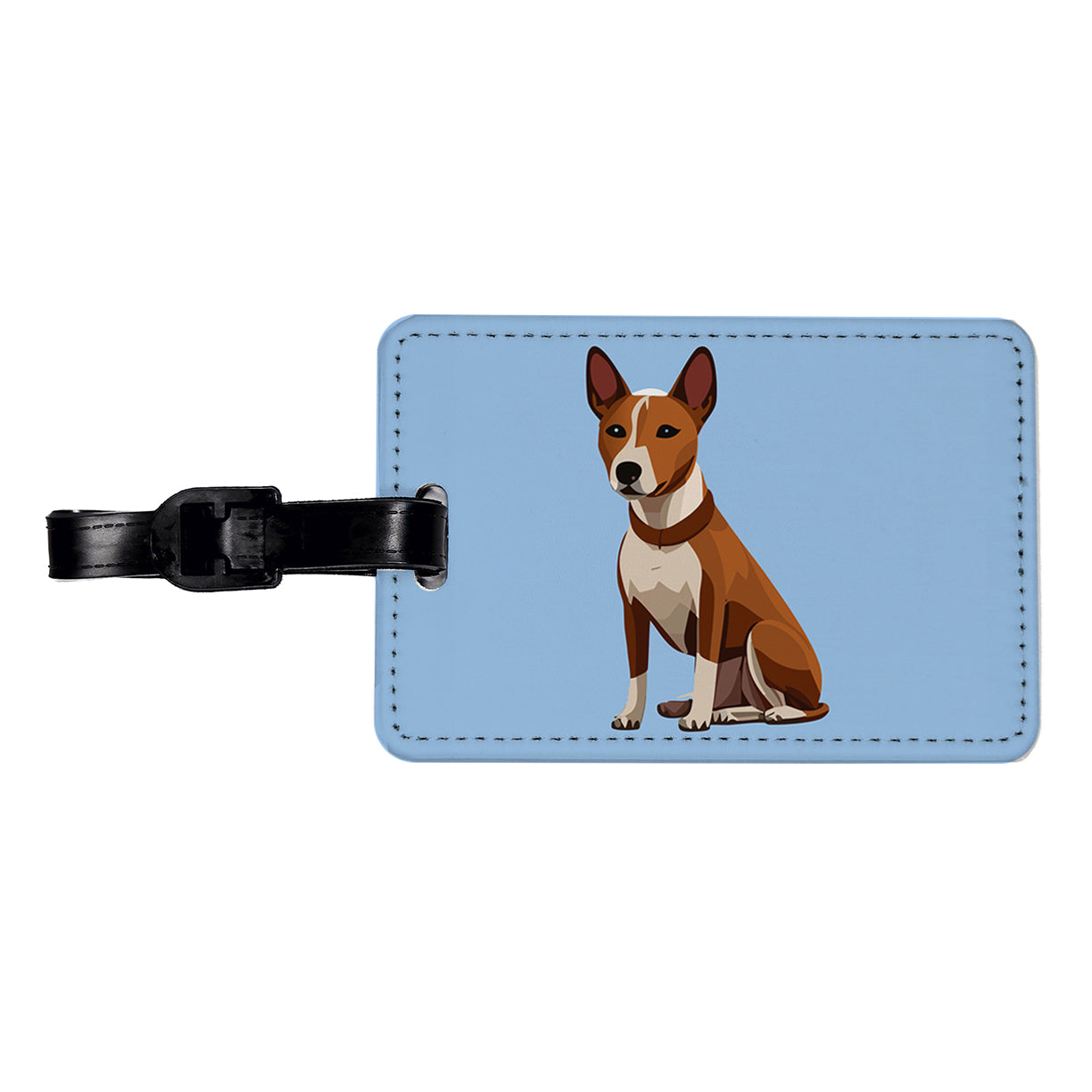 Basenji Dog Sitting Travel Faux Leather Luggage Tag