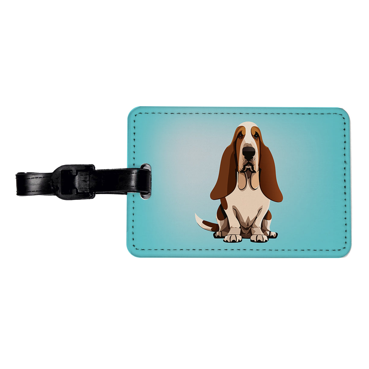 Basset Hound Dog Sitting Travel Faux Leather Luggage Tag