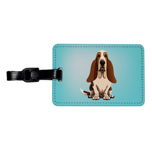 Basset Hound Dog Sitting Travel Faux Leather Luggage Tag