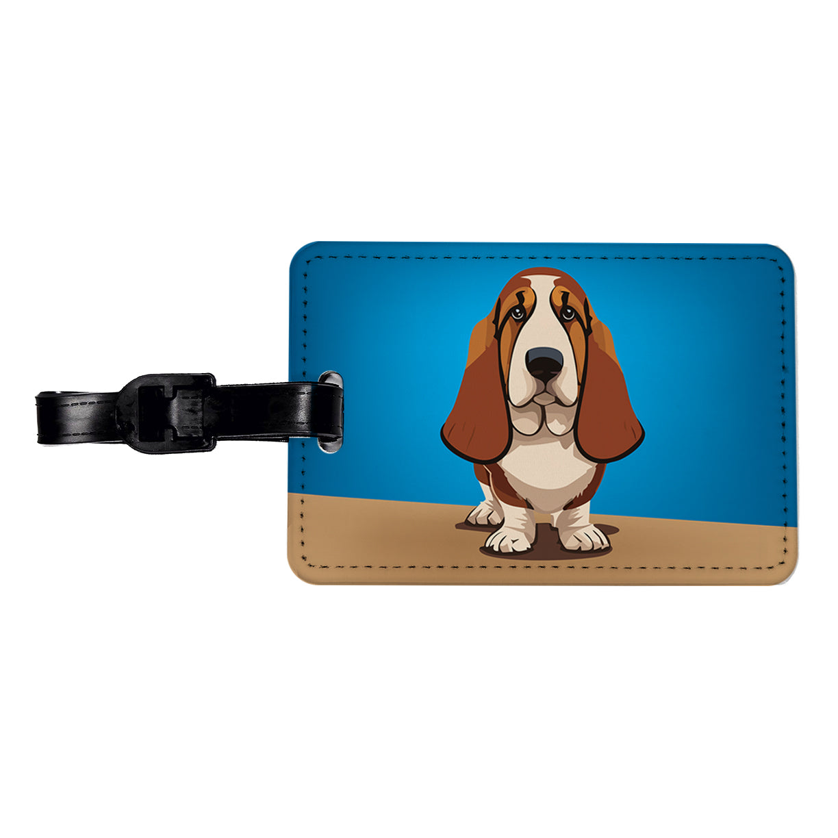Basset Hound Staring Travel Faux Leather Luggage Tag