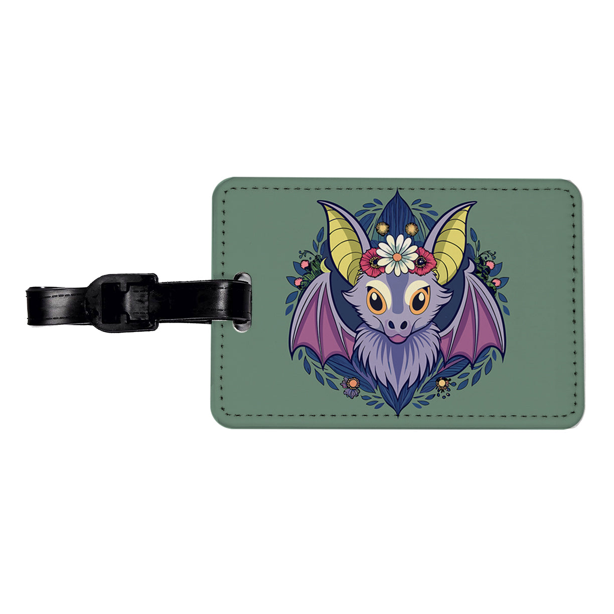 Bat Floral Flowers Halloween Travel Faux Leather Luggage Tag