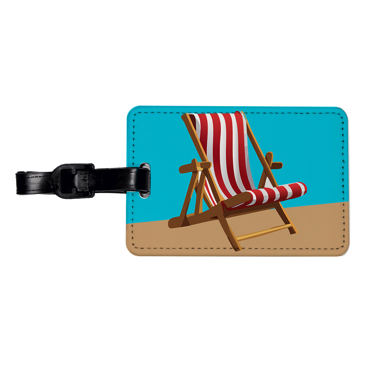 Beach Chair Red White Stripe Vacation Travel Faux Leather Luggage Tag