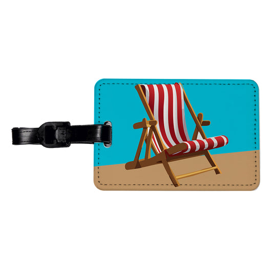 Beach Chair Red White Stripe Vacation Travel Faux Leather Luggage Tag