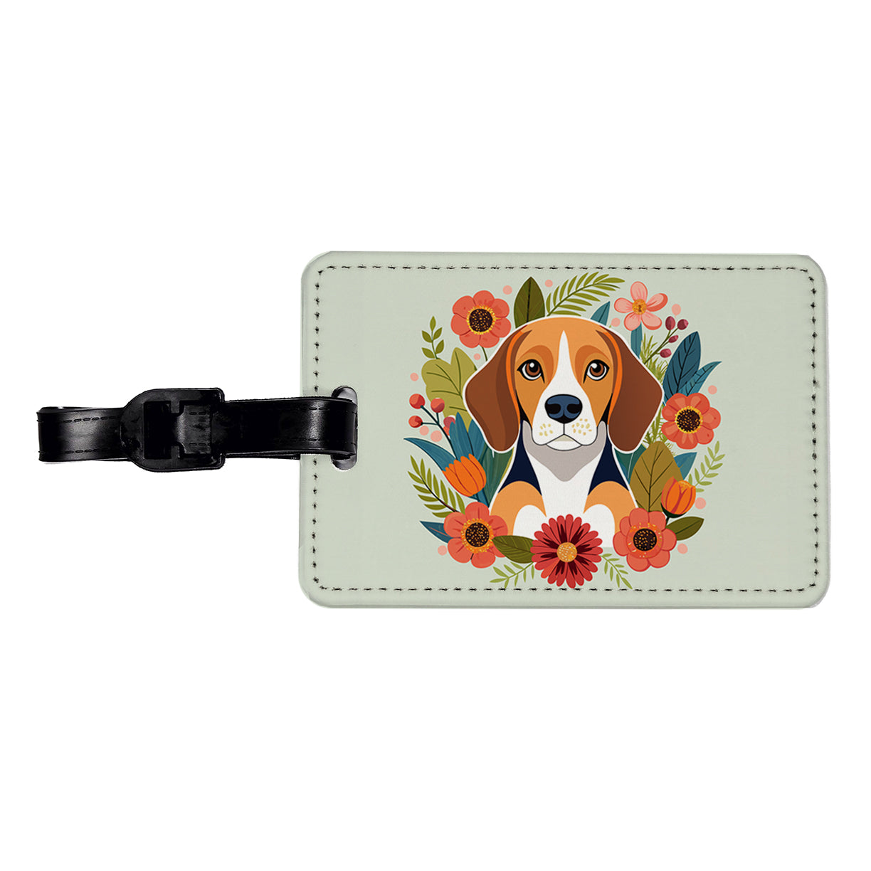 Beagle Dog Floral Flowers Travel Faux Leather Luggage Tag