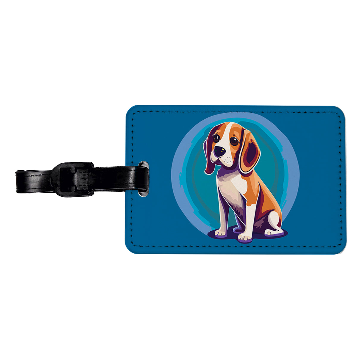 Beagle Dog Sitting Travel Faux Leather Luggage Tag