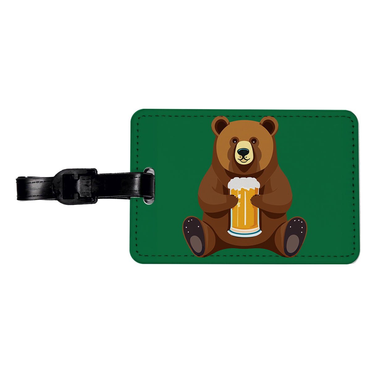 Bear Drinking Beer Sitting Funny Travel Faux Leather Luggage Tag