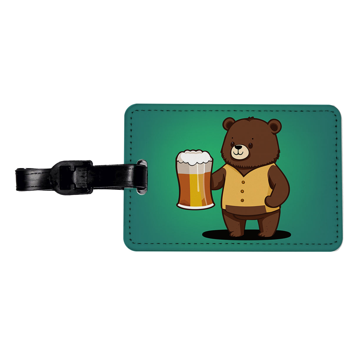 Bear Drinking Beer Standing Funny Travel Faux Leather Luggage Tag