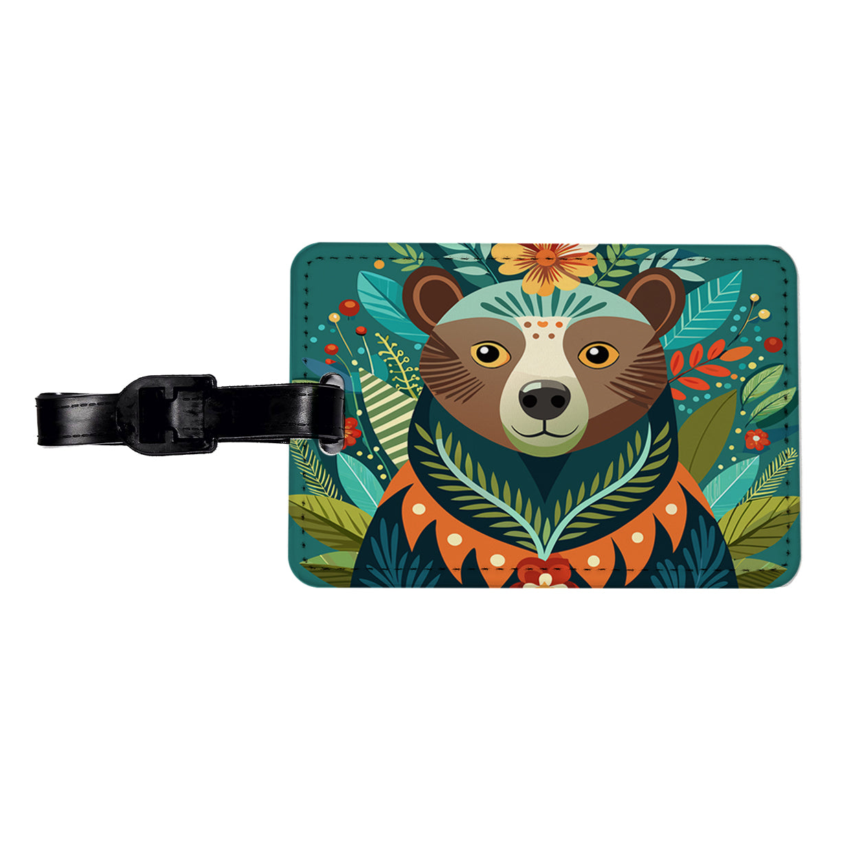 Bear Floral Flowers Travel Faux Leather Luggage Tag