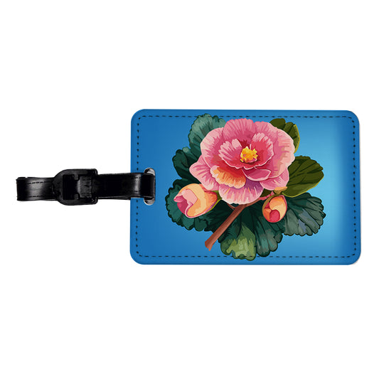 Begonia Flower Watercolor Travel Faux Leather Luggage Tag