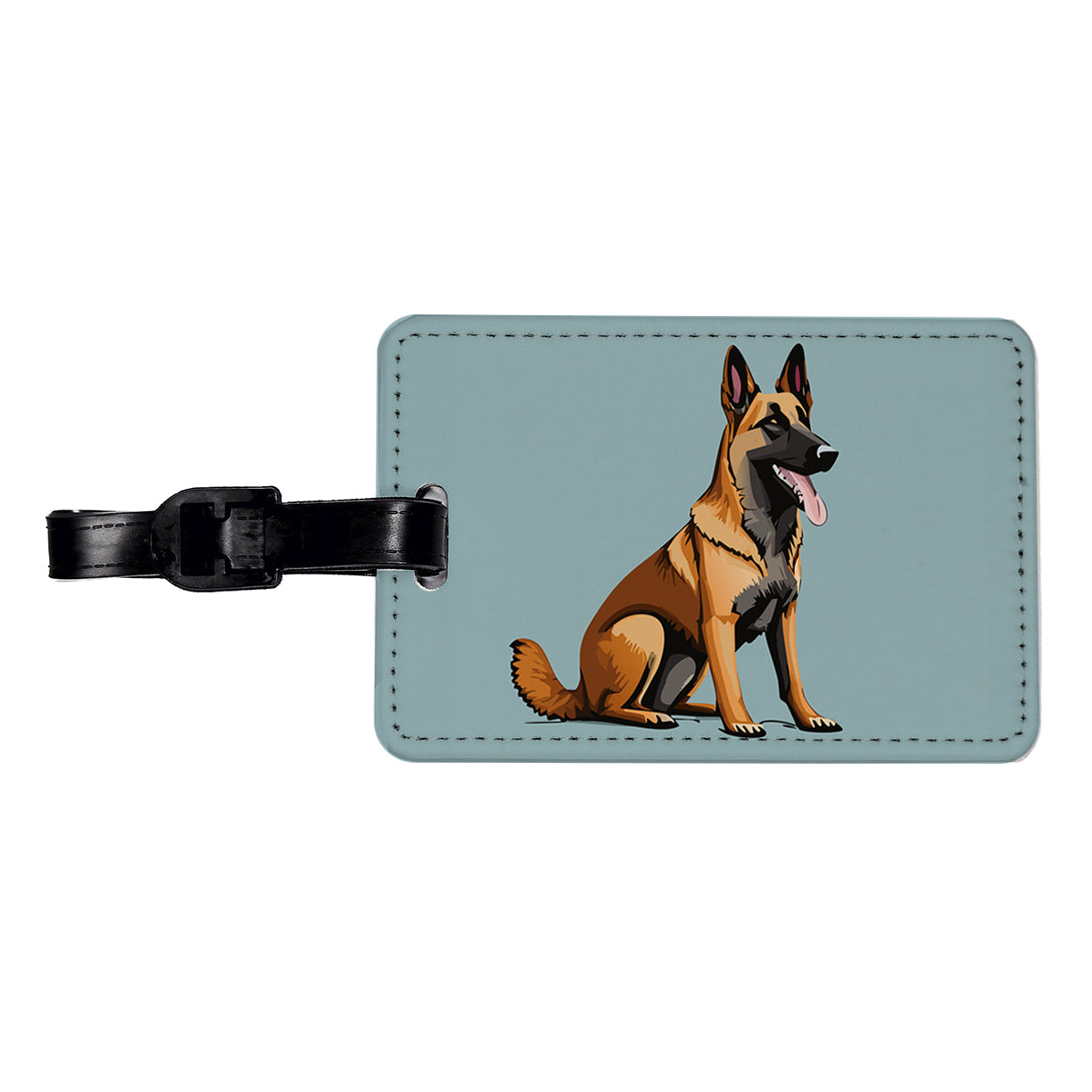 Belgian Shepherd Dog Sitting Travel Faux Leather Luggage Tag