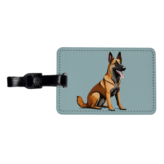 Belgian Shepherd Dog Sitting Travel Faux Leather Luggage Tag