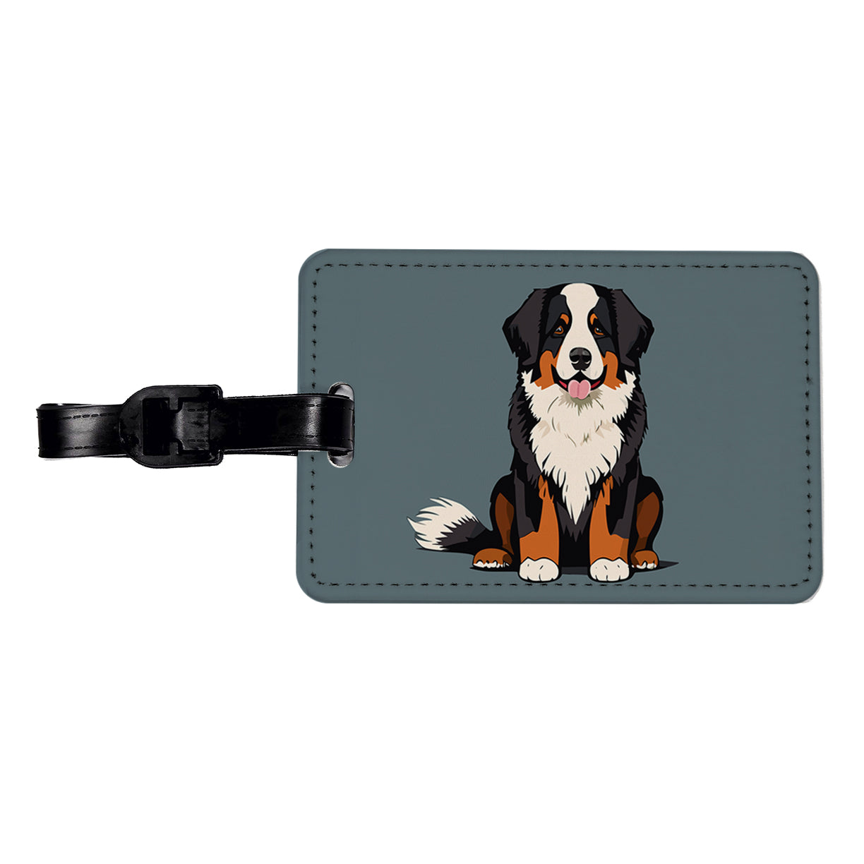 Bernese Mountain Dog Sitting Travel Faux Leather Luggage Tag