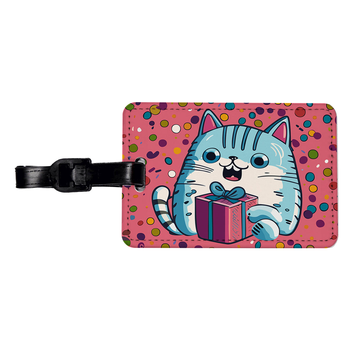 Birthday Cat Blue Funny Travel Faux Leather Luggage Tag