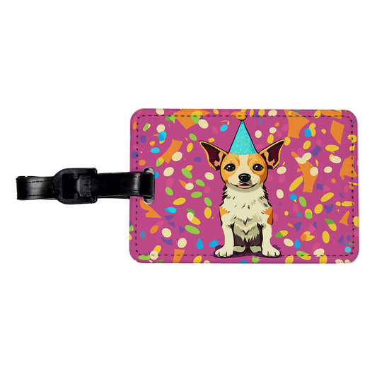 Birthday Dog Confetti Background Travel Faux Leather Luggage Tag