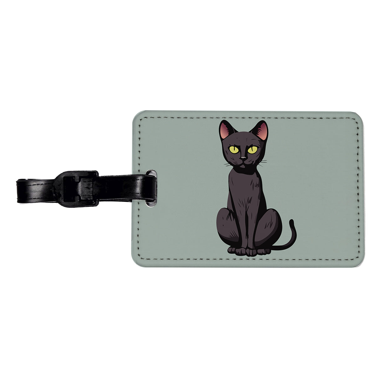 Black Bombay Cat Sitting Travel Faux Leather Luggage Tag