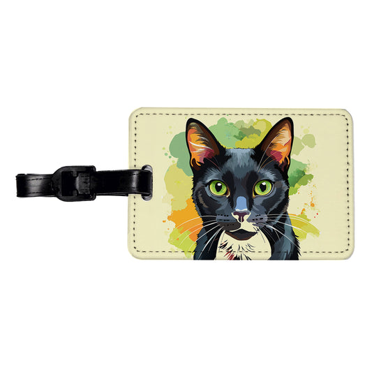 Black Cat Watercolor Travel Faux Leather Luggage Tag