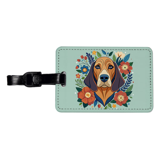 Bloodhound Dog Floral Flowers Travel Faux Leather Luggage Tag