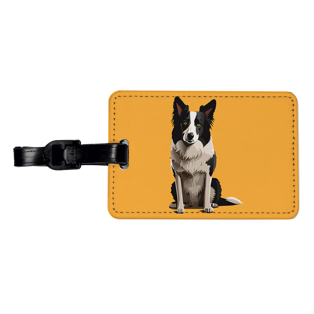 Border Collie Sitting Travel Faux Leather Luggage Tag