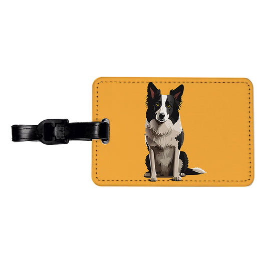 Border Collie Sitting Travel Faux Leather Luggage Tag