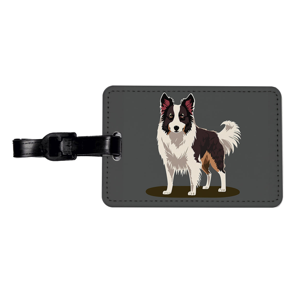 Border Collie Standing Travel Faux Leather Luggage Tag