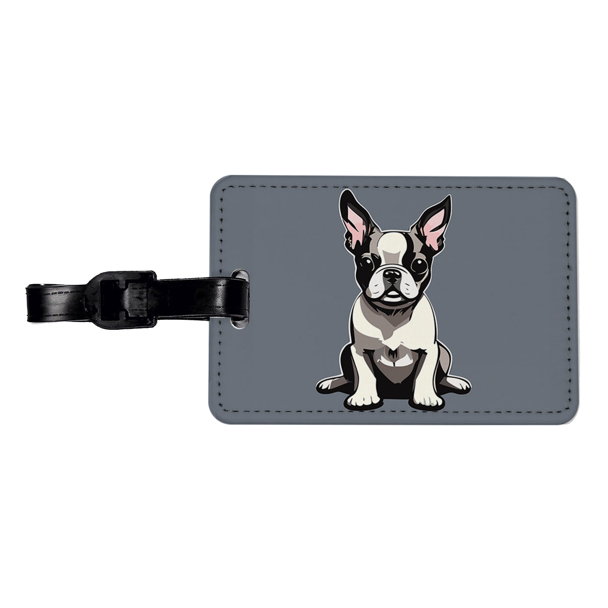 Boston Terrier Dog Sitting Travel Faux Leather Luggage Tag