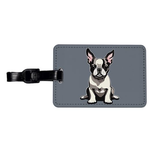 Boston Terrier Dog Sitting Travel Faux Leather Luggage Tag