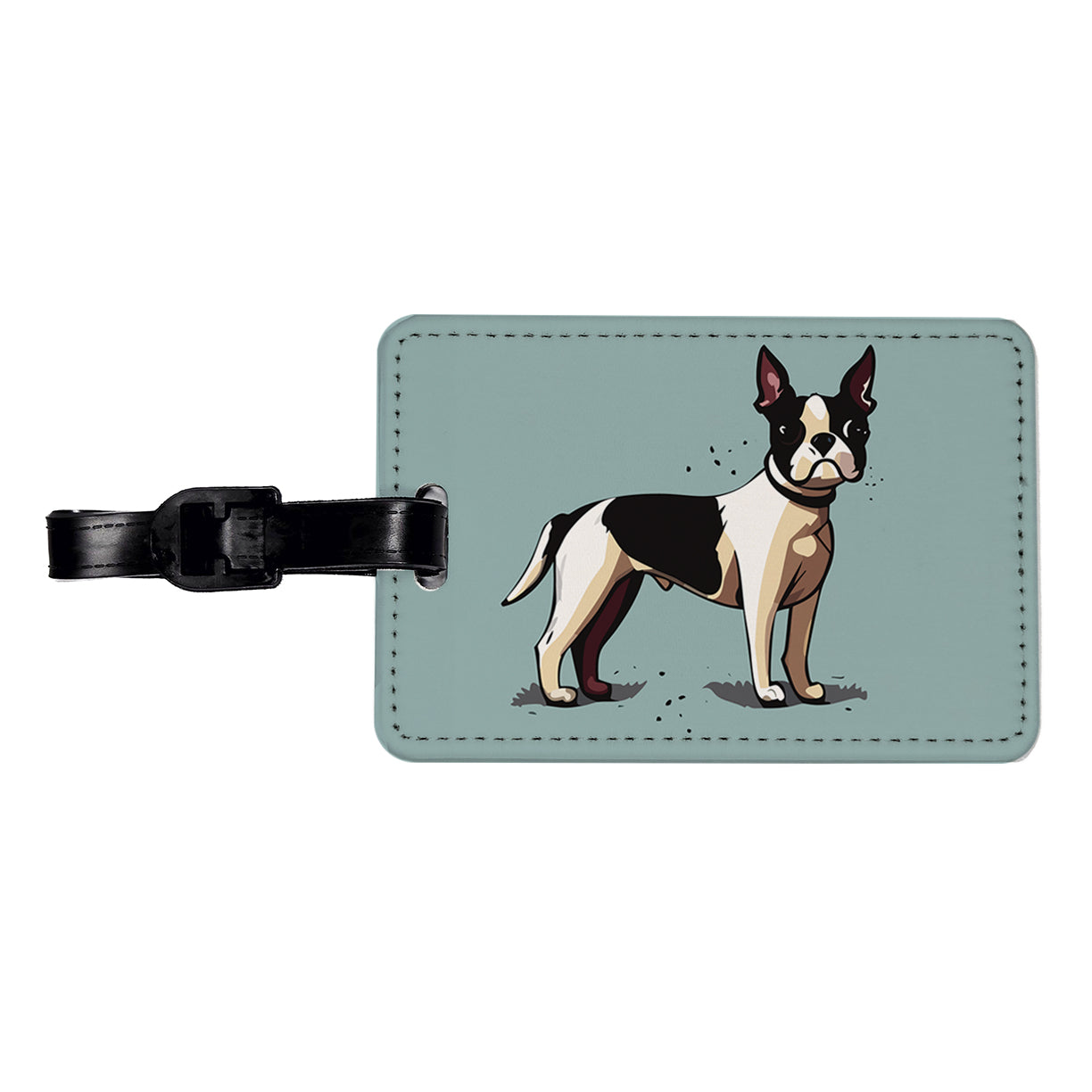Boston Terrier Dog Standing Travel Faux Leather Luggage Tag