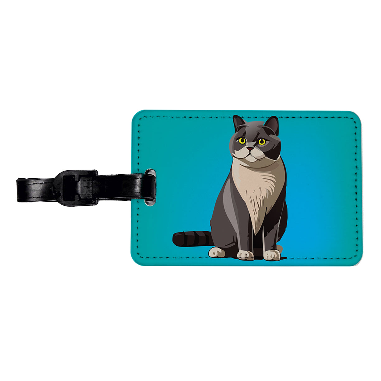 British Shorthair Cat Sitting Travel Faux Leather Luggage Tag
