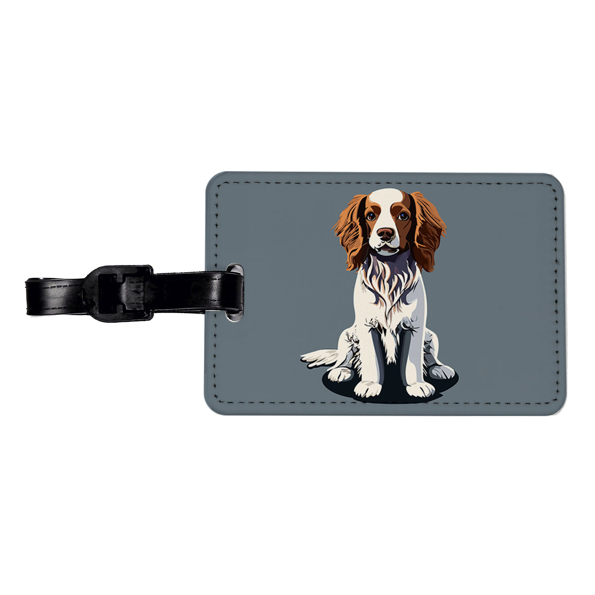 Brittany Spaniel Dog Sitting Travel Faux Leather Luggage Tag