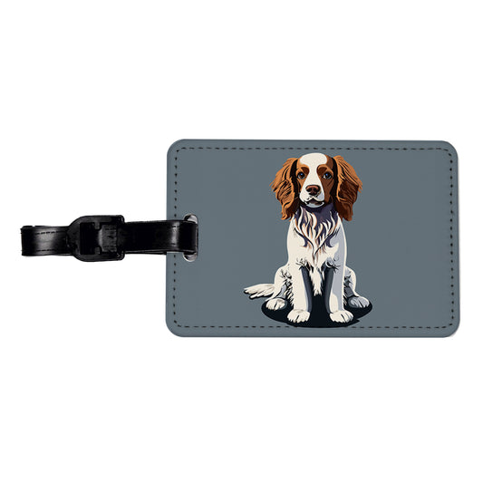 Brittany Spaniel Dog Sitting Travel Faux Leather Luggage Tag
