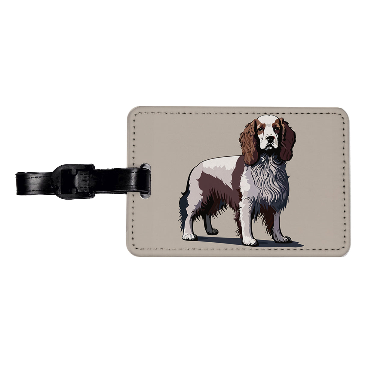 Brittany Spaniel Dog Standing Travel Faux Leather Luggage Tag