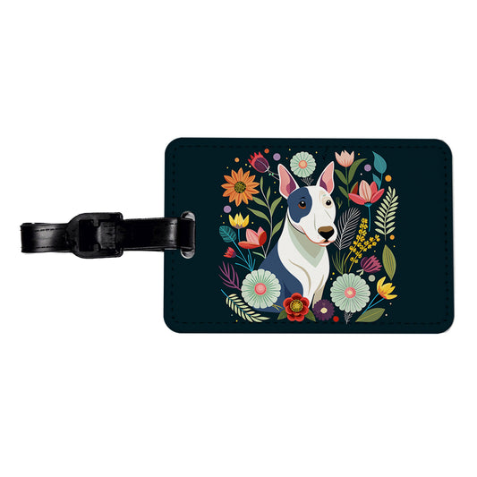 Bull Terrier Dog Floral Flowers Travel Faux Leather Luggage Tag