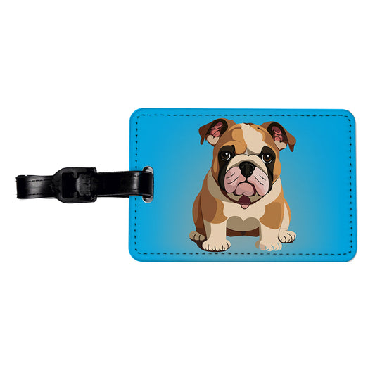 Bulldog Cute Dog Sitting Travel Faux Leather Luggage Tag