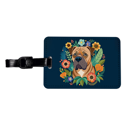 Bullmastiff Dog Floral Flowers Travel Faux Leather Luggage Tag