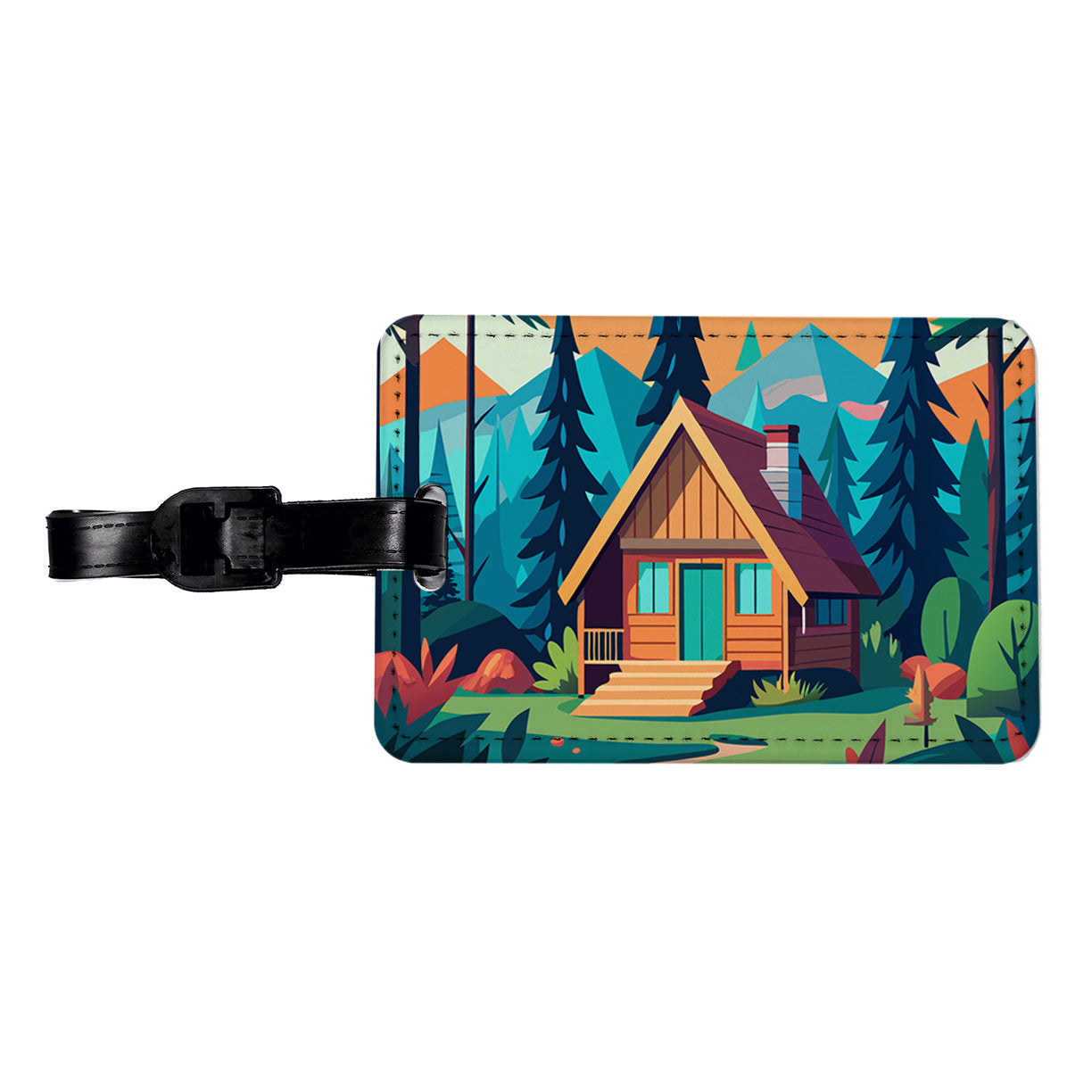 Cabin in the Forest Rustic Log Travel Faux Leather Luggage Tag