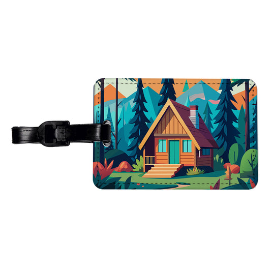 Cabin in the Forest Rustic Log Travel Faux Leather Luggage Tag