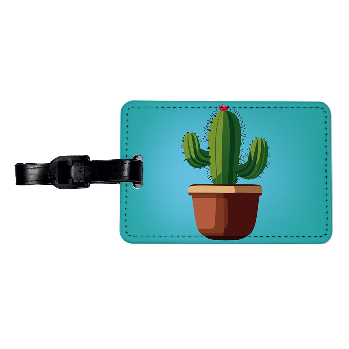 Cactus in Pot Travel Faux Leather Luggage Tag