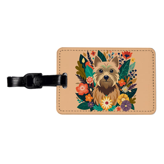 Cairn Terrier Dog Floral Flowers Travel Faux Leather Luggage Tag