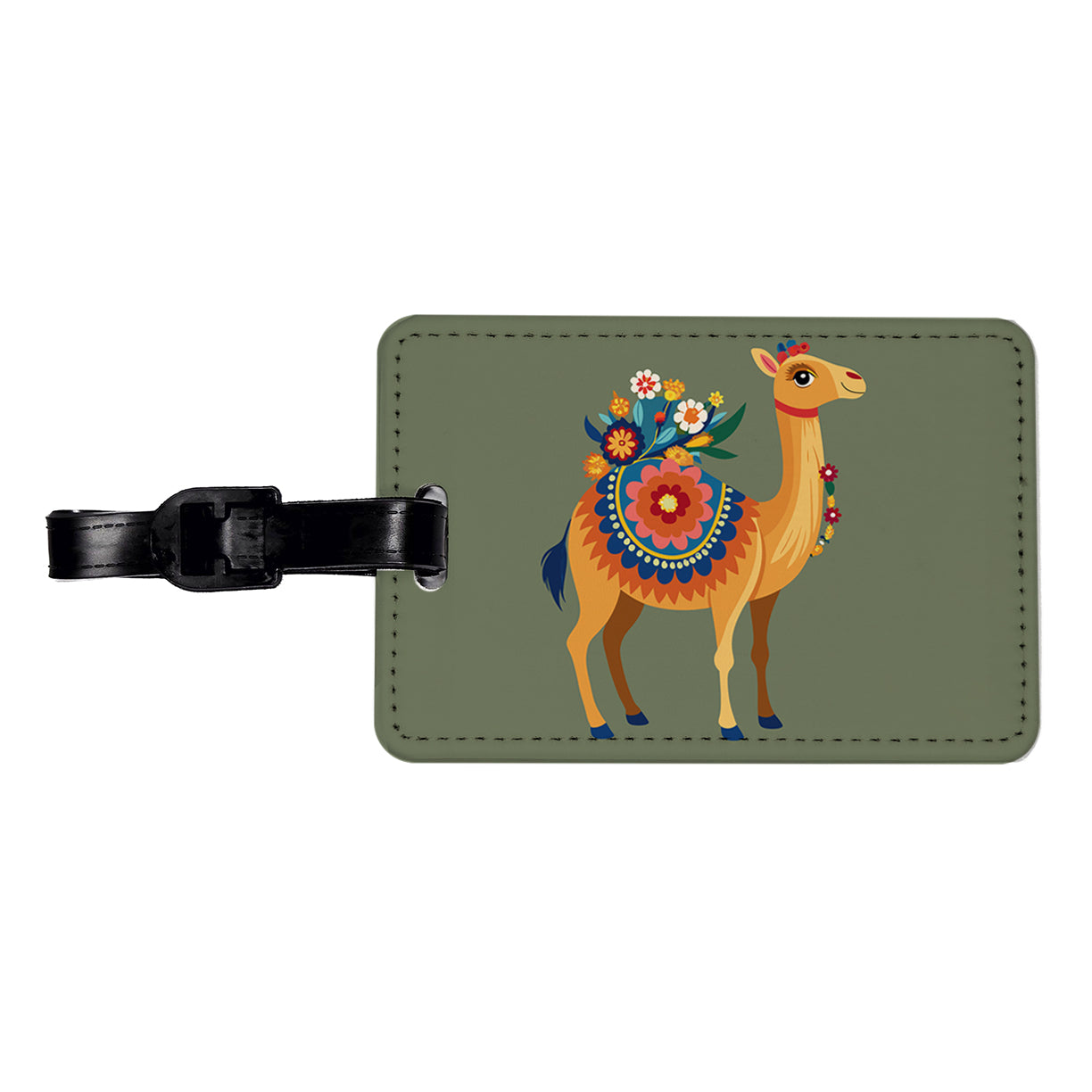 Camel Floral Flowers Travel Faux Leather Luggage Tag