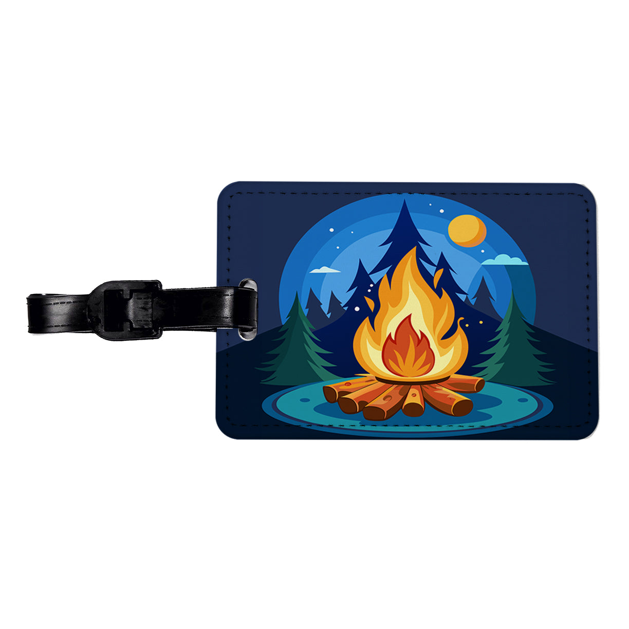 Camp Fire Camping Travel Faux Leather Luggage Tag