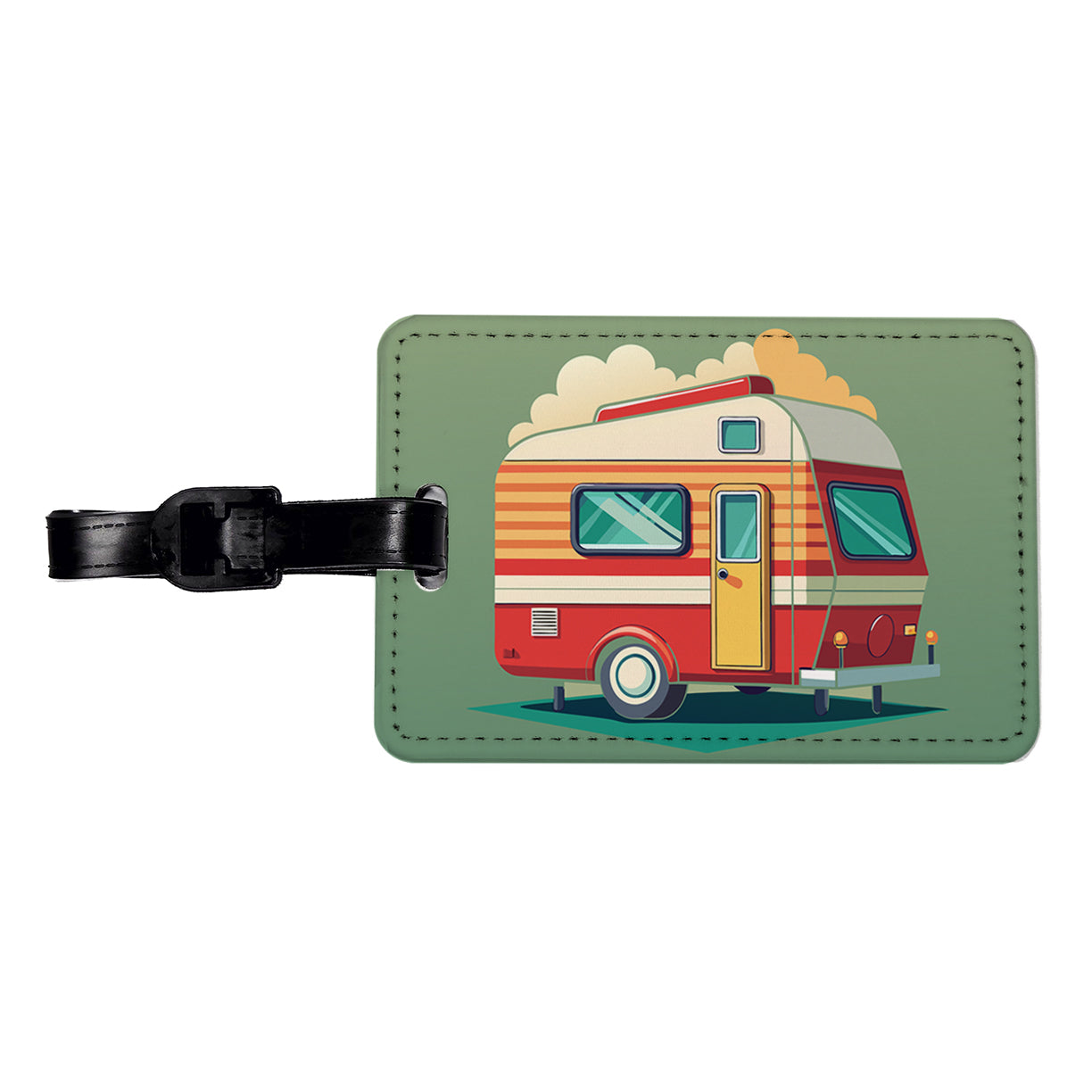 Camper RV Trailer Retro Travel Faux Leather Luggage Tag