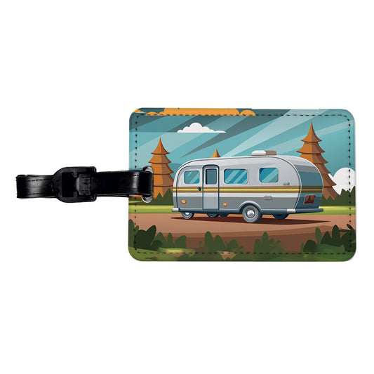 Camper RV Trailer Traveling Road Trip Travel Faux Leather Luggage Tag