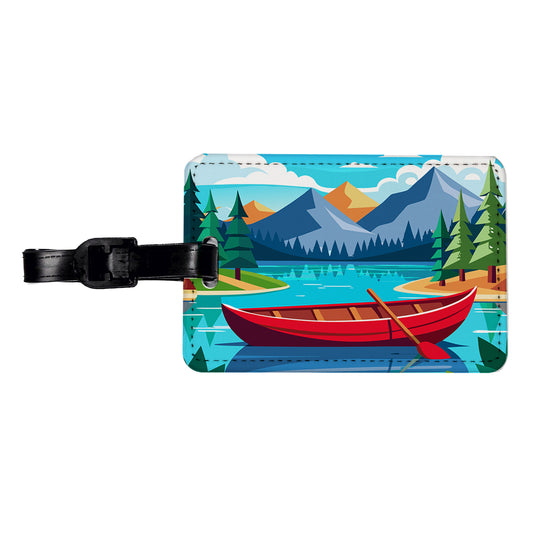 Canoe on Lake Red Travel Faux Leather Luggage Tag