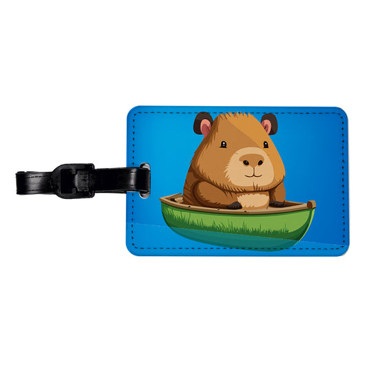 Capybara Canoeing Canoe Funny Travel Faux Leather Luggage Tag