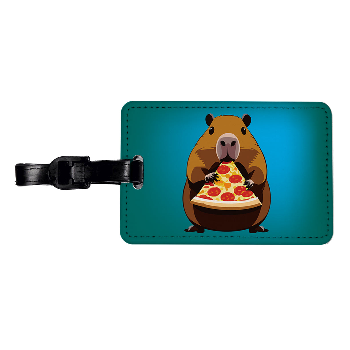 Capybara Eating Pizza Funny Travel Faux Leather Luggage Tag