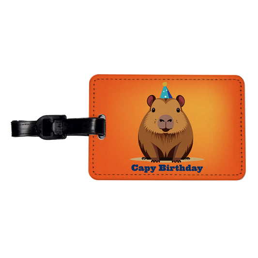 Capybara Happy Capy Birthday Funny Travel Faux Leather Luggage Tag