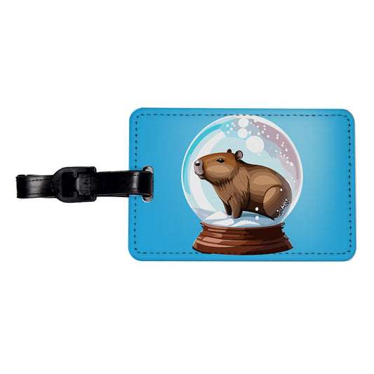 Capybara in a Snow Globe Christmas Travel Faux Leather Luggage Tag