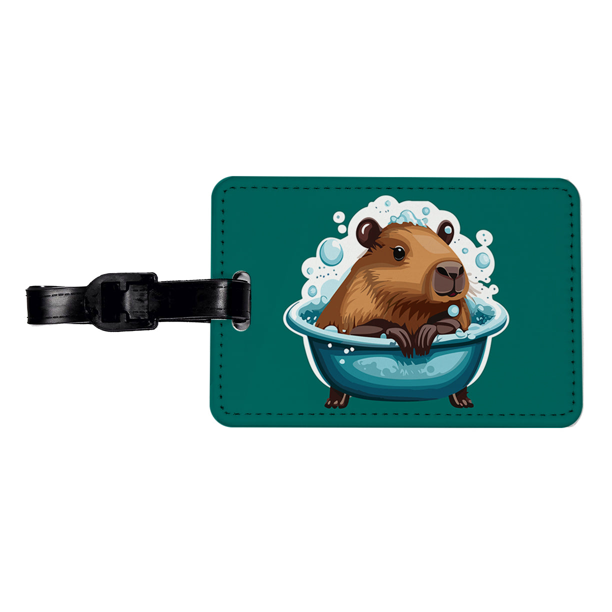Capybara in Bubble Bath Bathing Funny Travel Faux Leather Luggage Tag