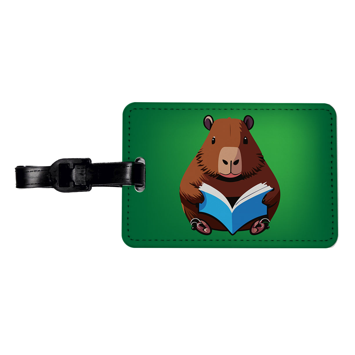 Capybara Reading Book Reader Travel Faux Leather Luggage Tag